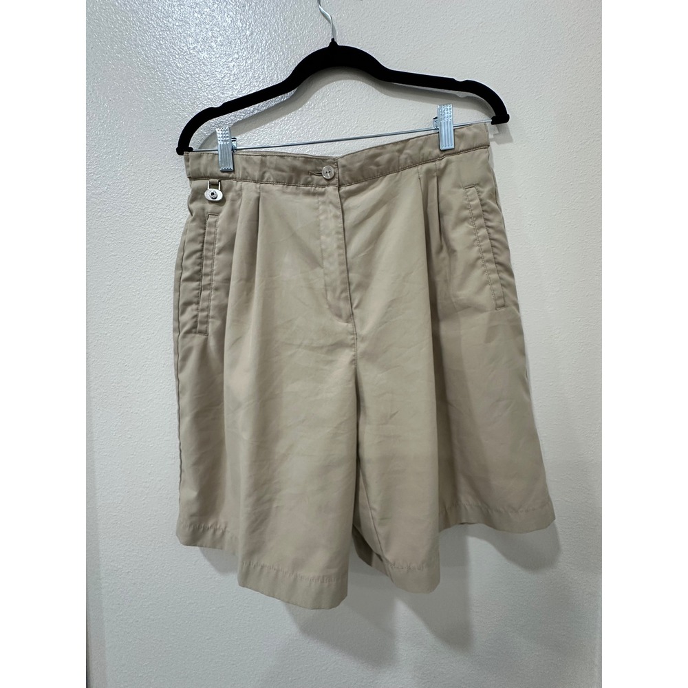 Lizgolf Liz Claiborne Khaki Pleated Golf Shorts Womens 10 Tan Coolmax Bermuda